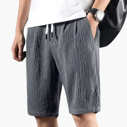 Men's Knee-Length Shorts Elastic Waist Crinkled Texture