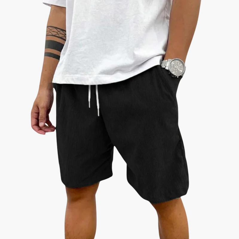 Men's Textured Shorts Elastic Waist Black