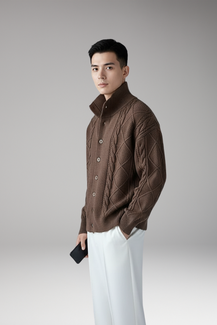 Men's Knit Cardigan Button Front Ribbed