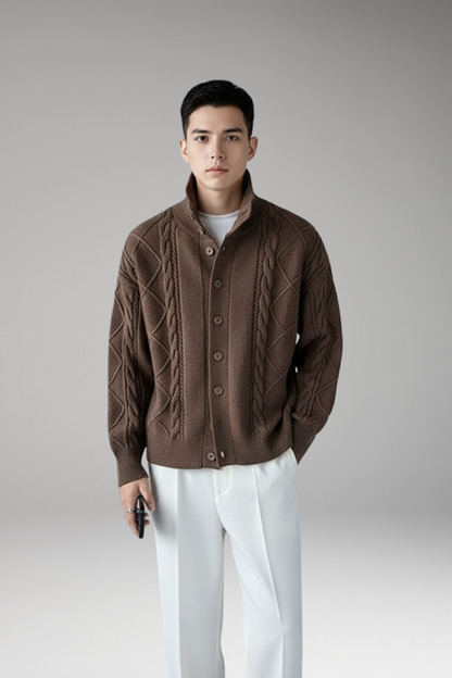 Men's Knit Cardigan Button Front Ribbed