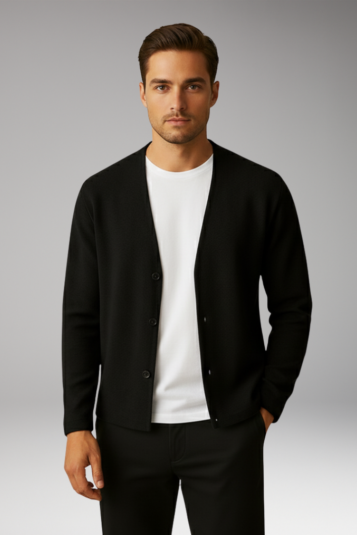 Men's Knit Cardigan Ribbed Two Button