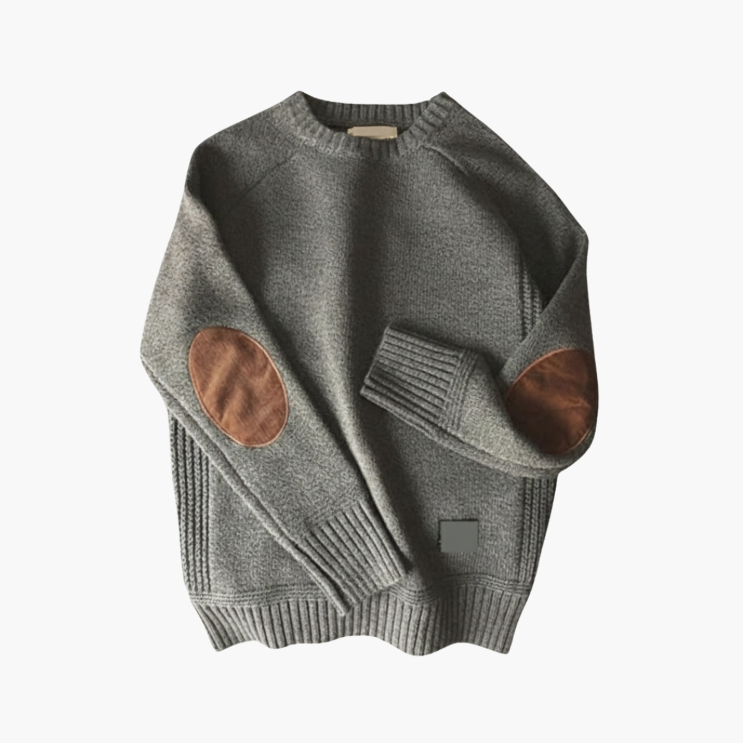 Men's Knit Sweater Long Sleeves Elbow Patches - VibreMode