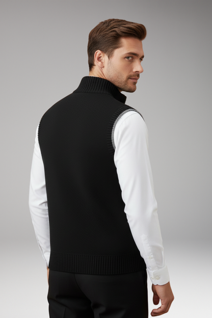 Men's Turtleneck Knit Vest Zipper Front