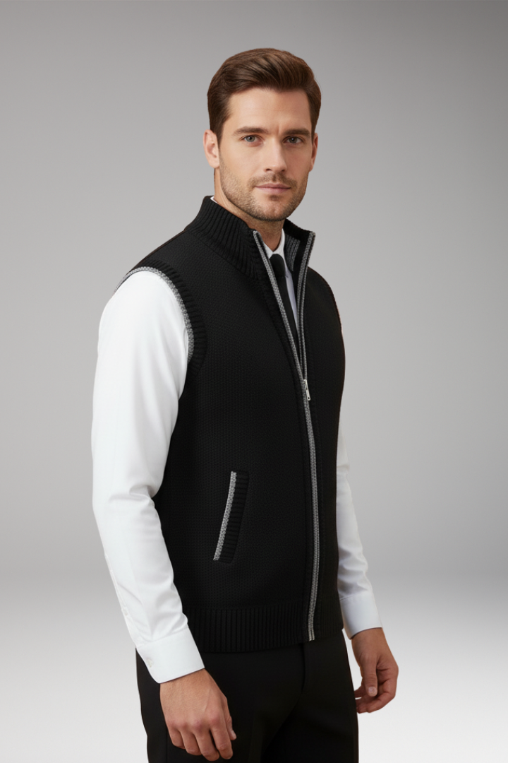 Men's Turtleneck Knit Vest Zipper Front