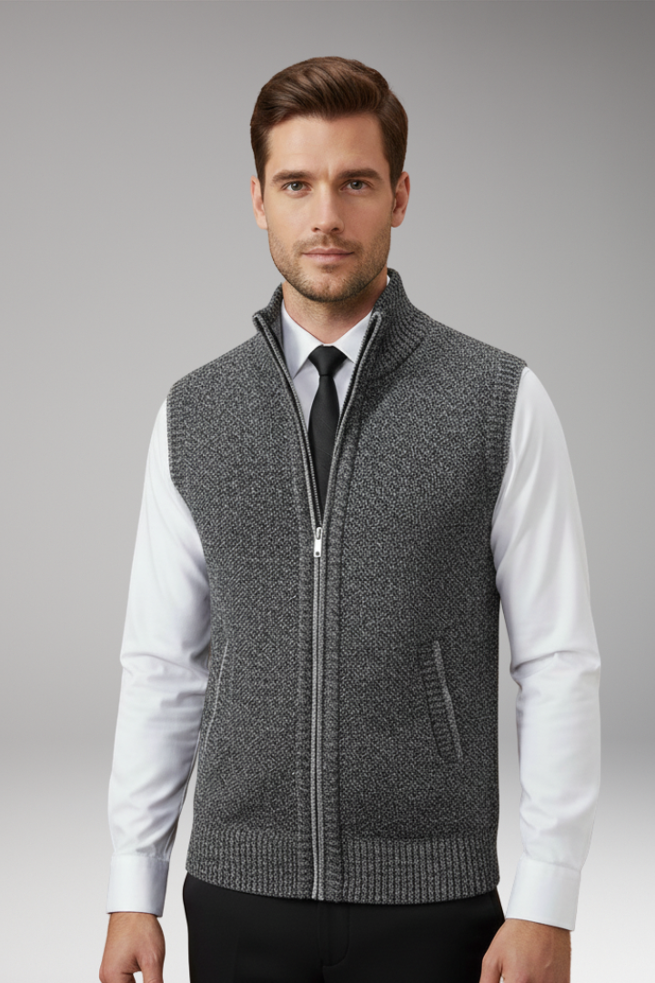 Men's Turtleneck Knit Vest Zipper Front