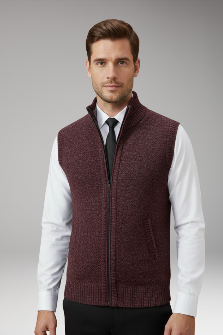 Men's Turtleneck Knit Vest Zipper Front