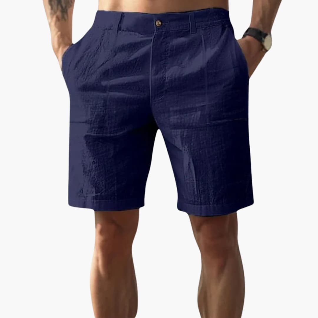 Men's Linen Shorts Zipper Closure Side Pockets - VibreMode