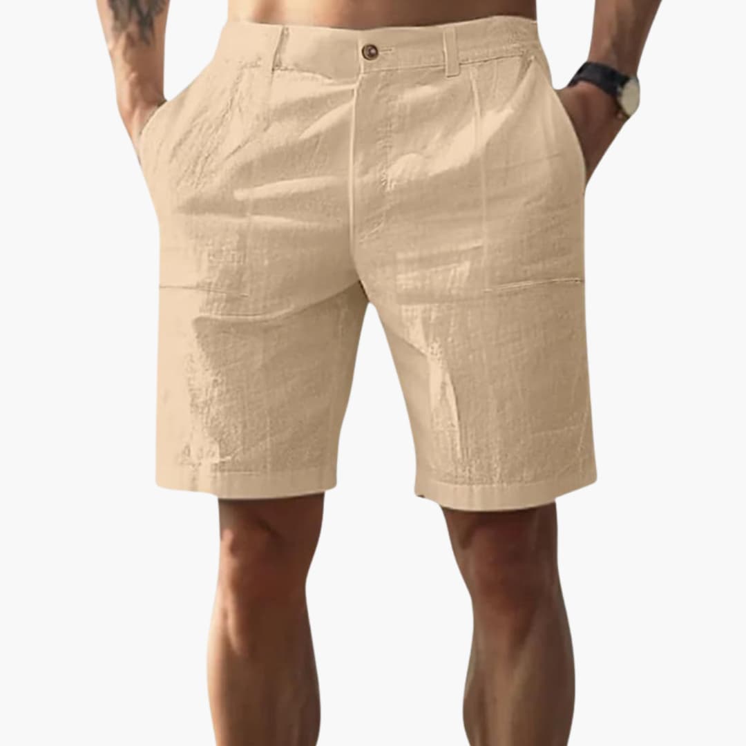 Men's Linen Shorts Zipper Closure Side Pockets