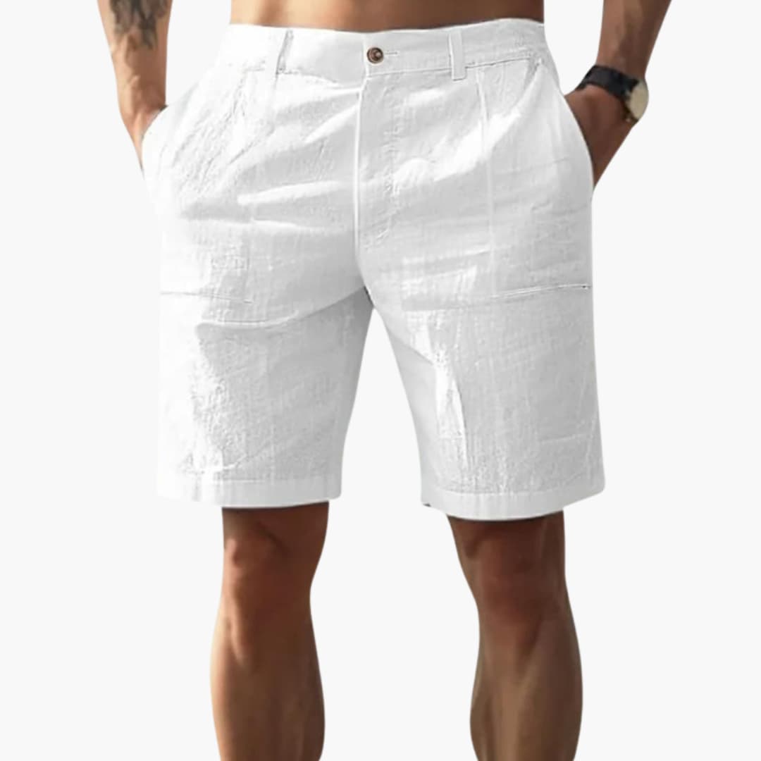 Men's Linen Shorts Zipper Closure Side Pockets