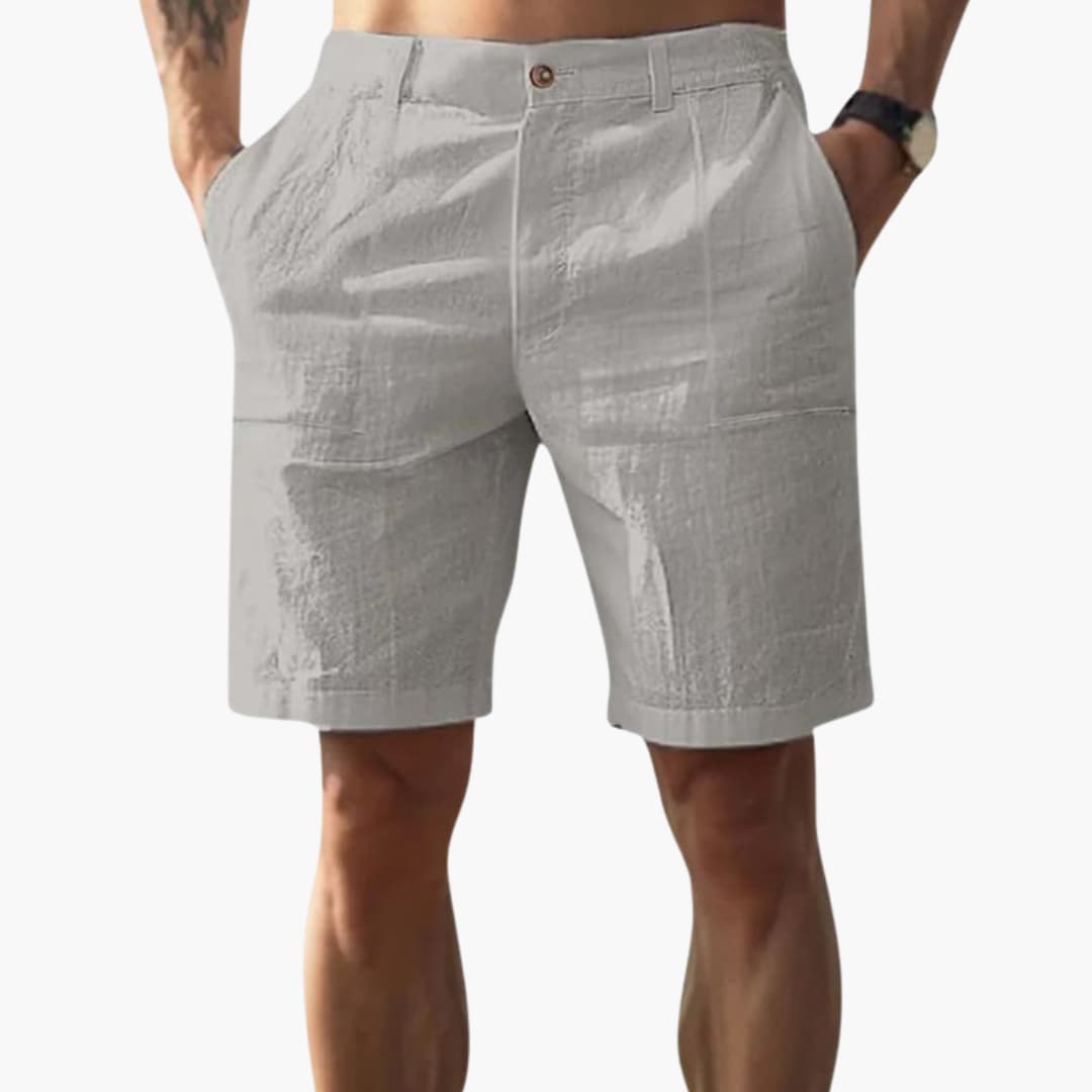 Men's Linen Shorts Zipper Closure Side Pockets