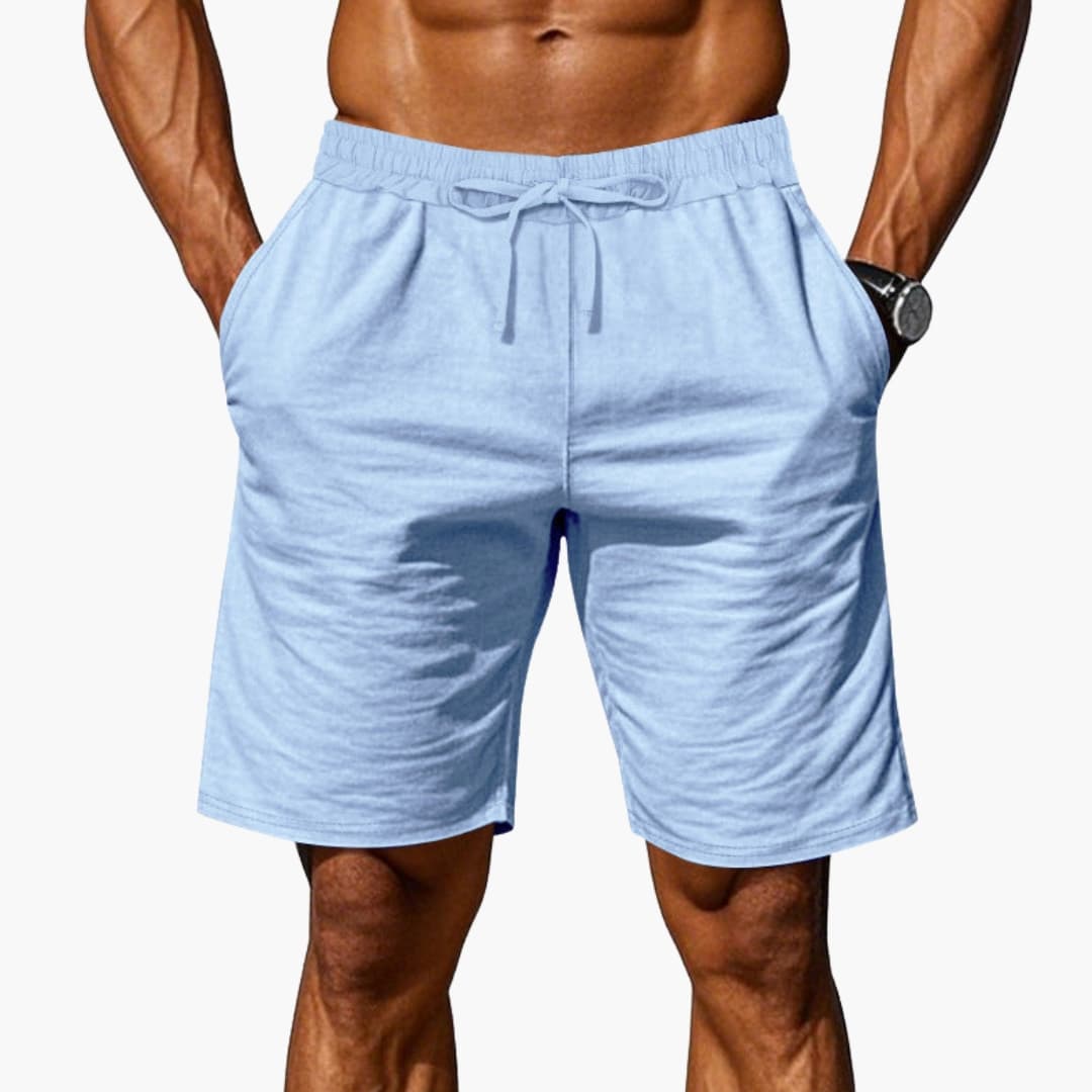 Men's Linen Shorts Elastic Waist Straight Hem