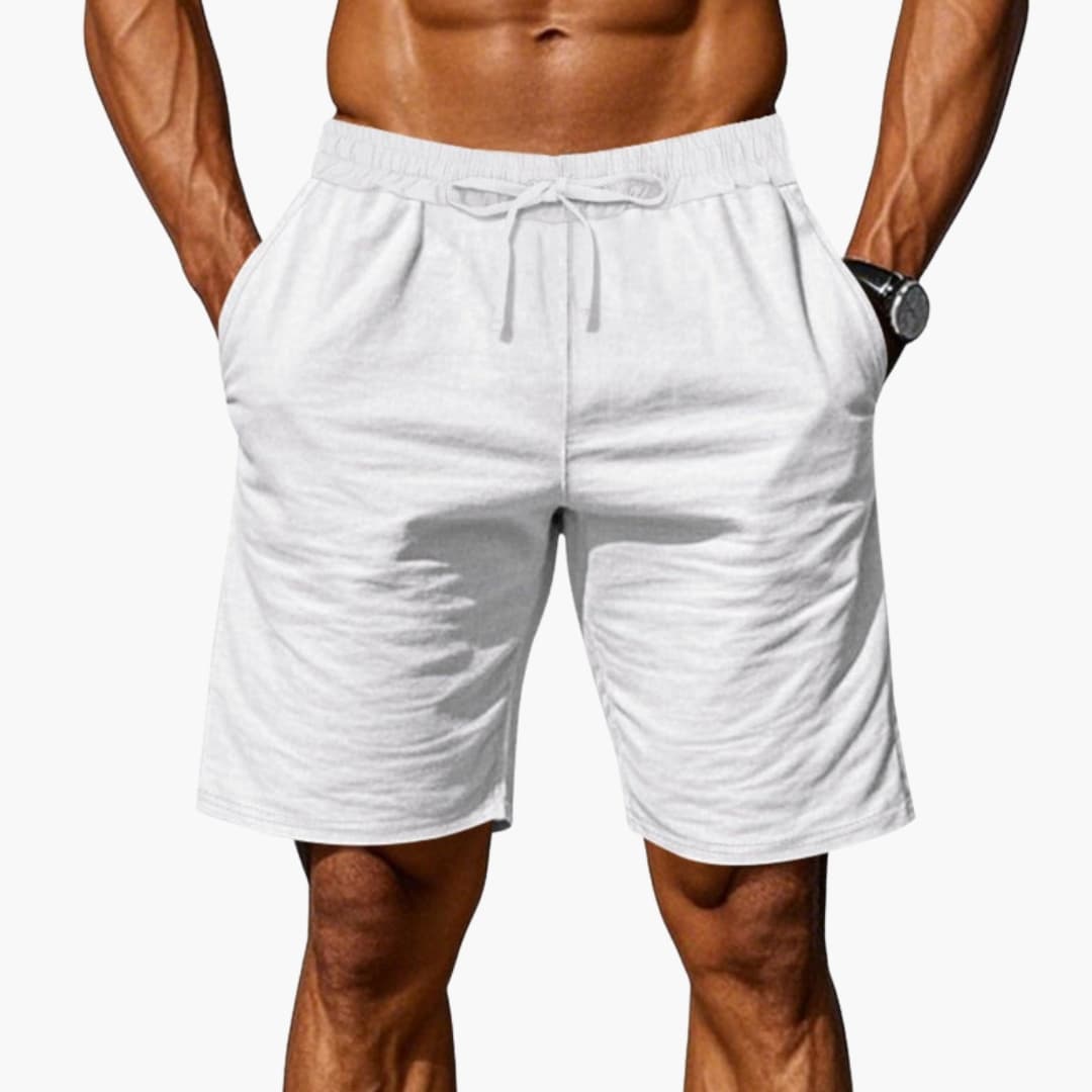 Men's Linen Shorts Elastic Waist Straight Hem - VibreMode
