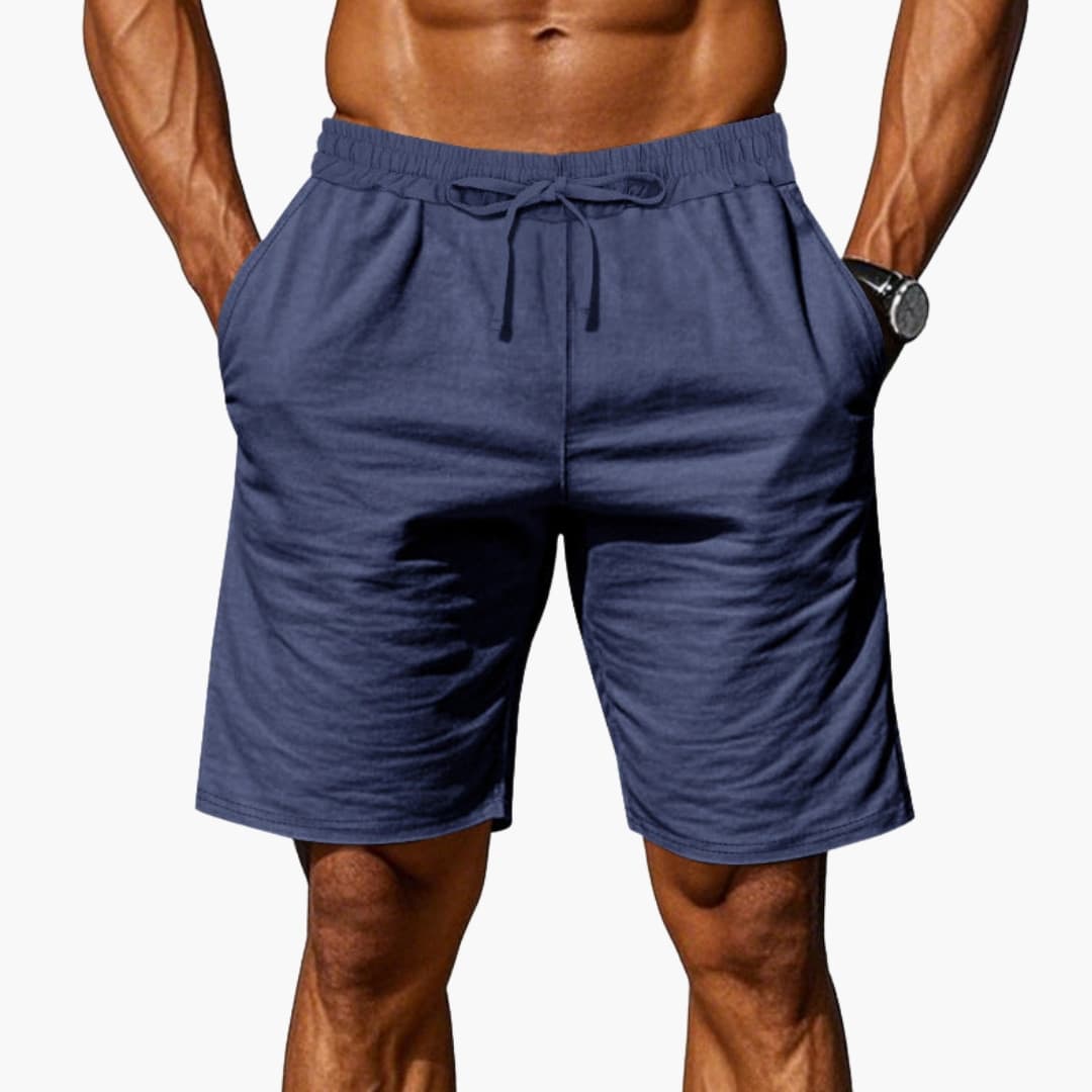 Men's Linen Shorts Elastic Waist Straight Hem