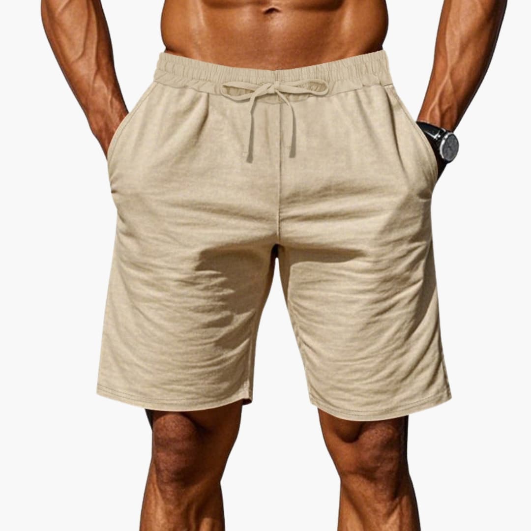 Men's Linen Shorts Elastic Waist Straight Hem