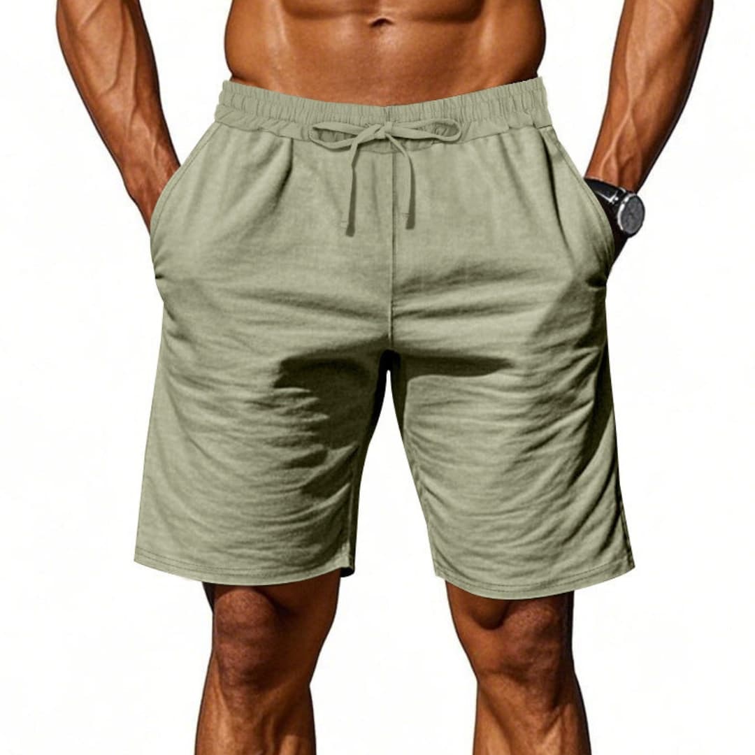 Men's Linen Shorts Elastic Waist Straight Hem