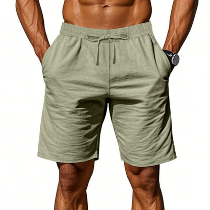 Men's Linen Shorts Elastic Waist Straight Hem