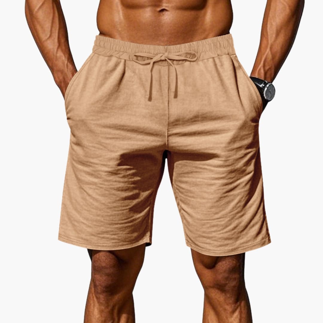 Men's Linen Shorts Elastic Waist Straight Hem