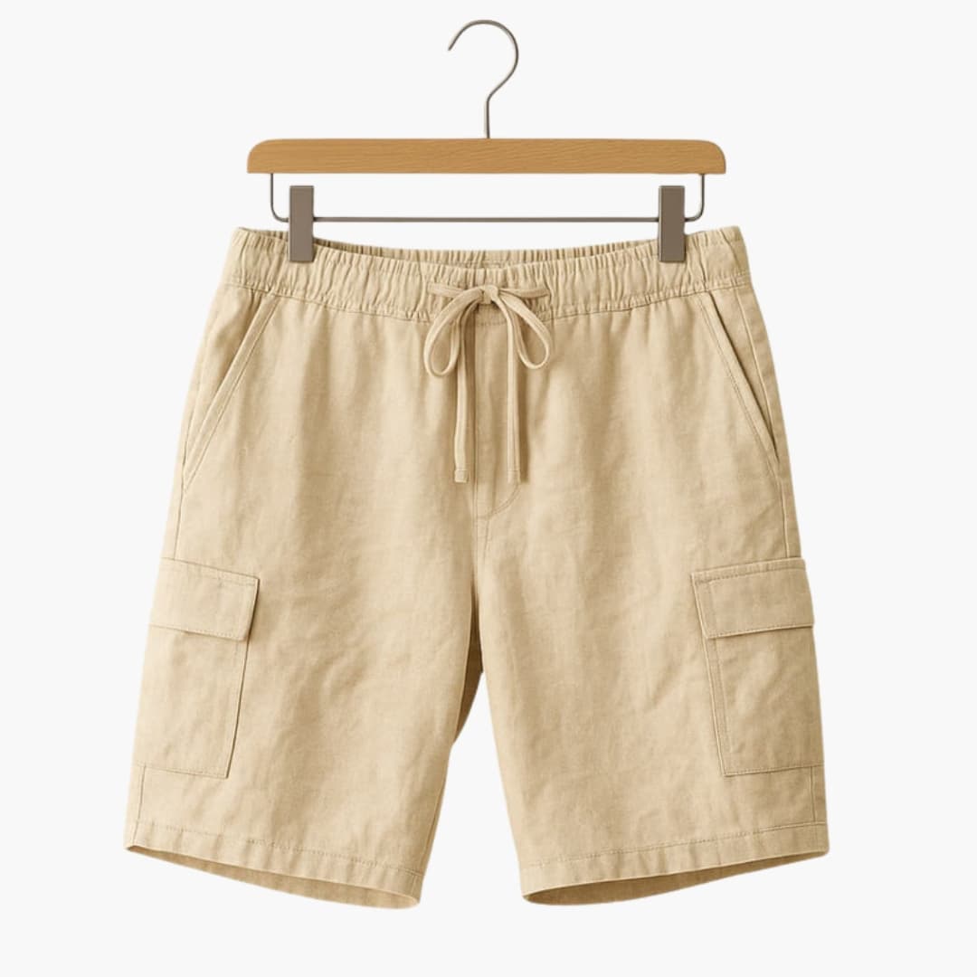 Men's Linen Cargo Shorts Elastic Waistband