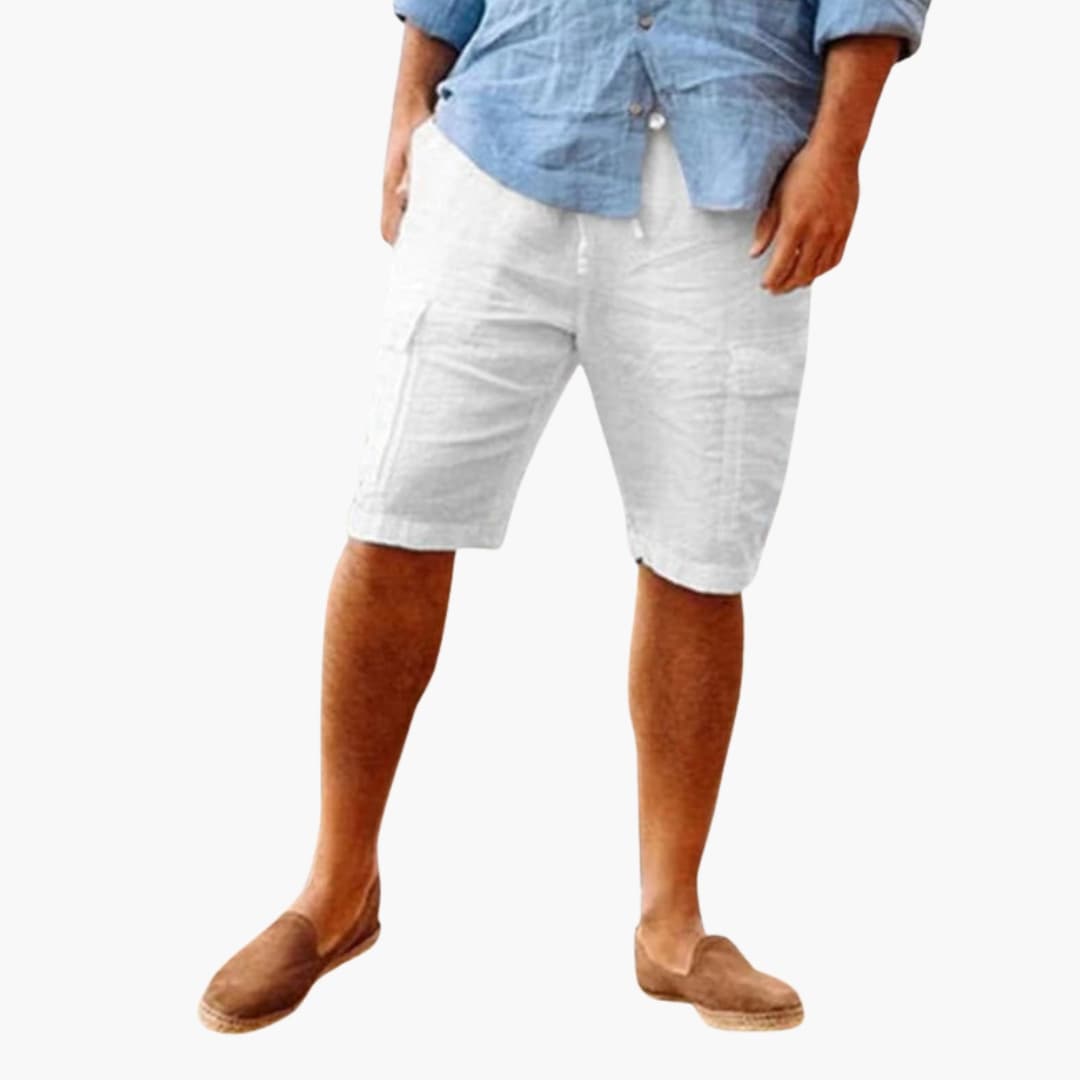 Men's Linen Shorts Zipper Patch Pockets - VibreMode