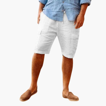 Men's Linen Shorts Zipper Patch Pockets - VibreMode