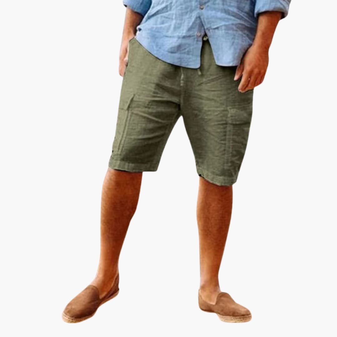 Men's Linen Shorts Zipper Patch Pockets