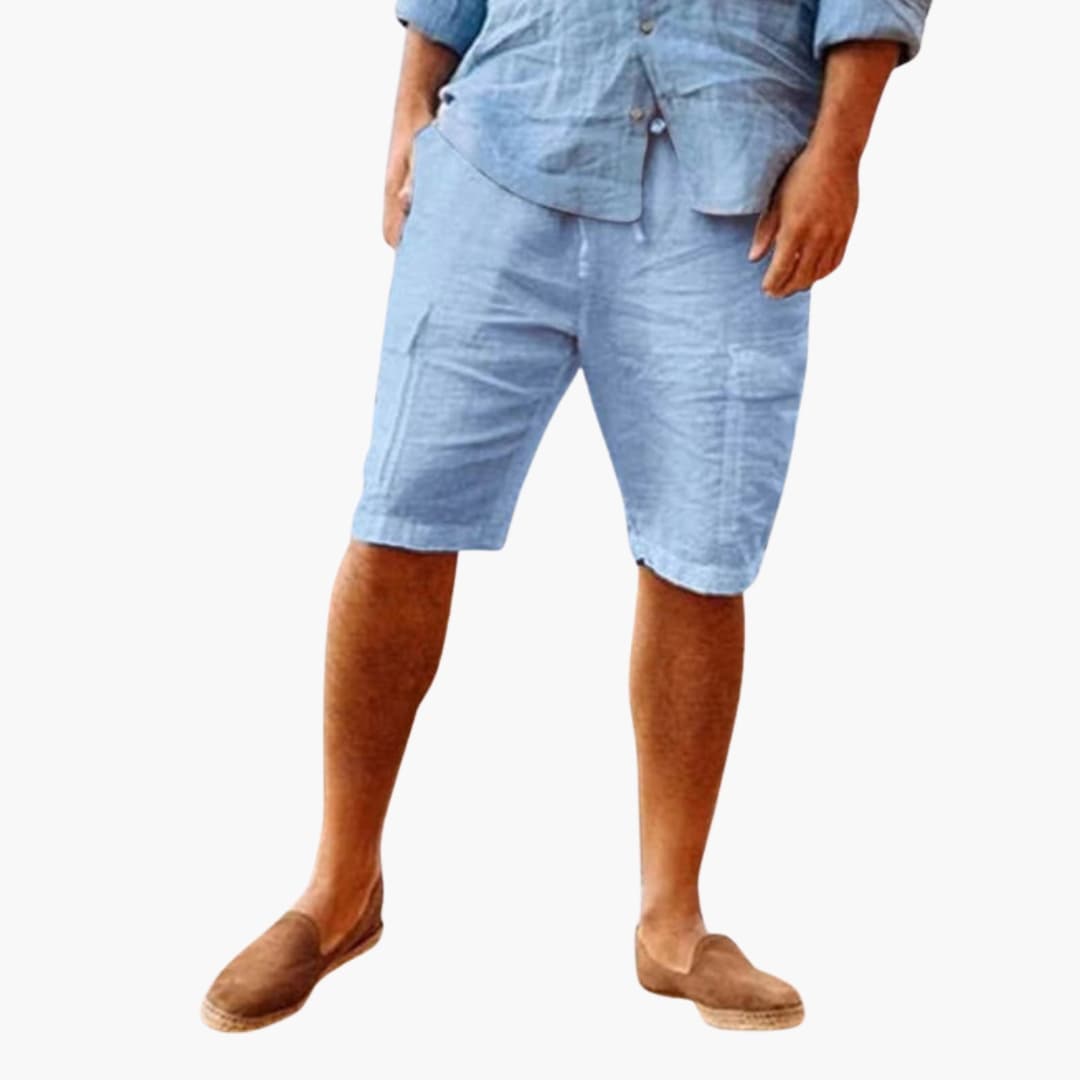 Men's Linen Shorts Zipper Patch Pockets
