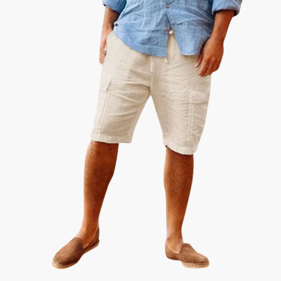 Men's Linen Shorts Zipper Patch Pockets