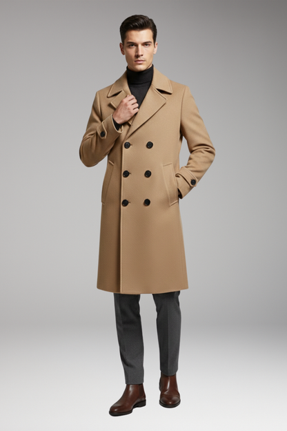 Men's Long Coat Notched Collar Double Breasted