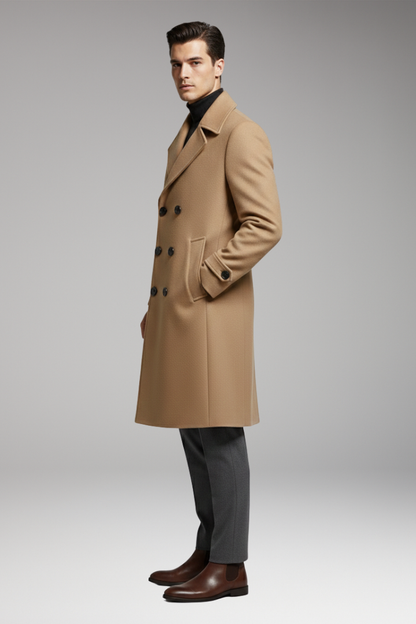 Men's Long Coat Notched Collar Double Breasted