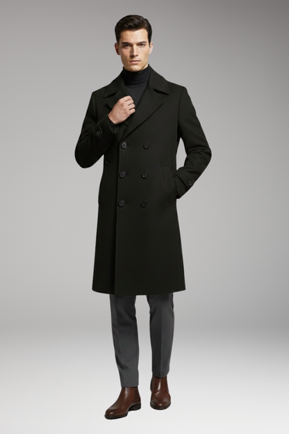 Men's Long Coat Notched Collar Double Breasted