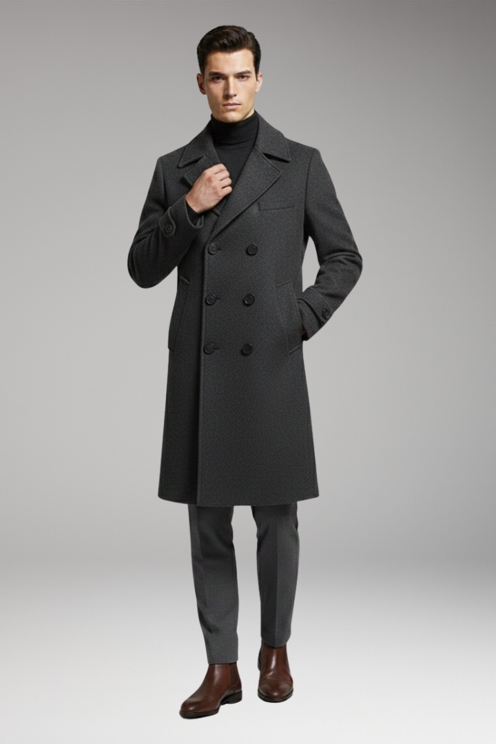 Men's Long Coat Notched Collar Double Breasted