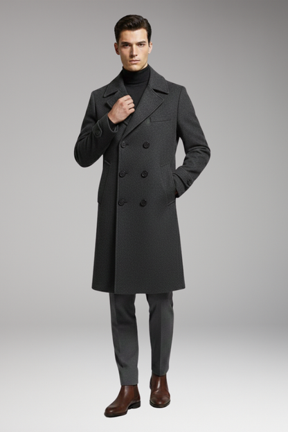 Men's Long Coat Notched Collar Double Breasted