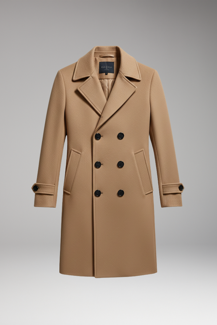 Men's Long Coat Notched Collar Double Breasted - VibreMode