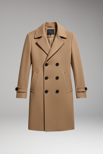 Men's Long Coat Notched Collar Double Breasted - VibreMode