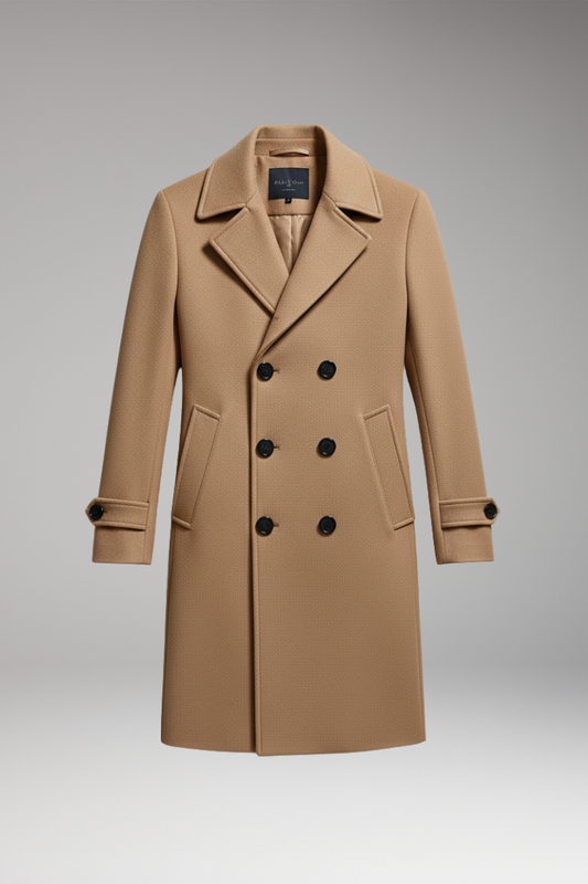 Men's Long Coat Notched Collar Double Breasted - VibreMode