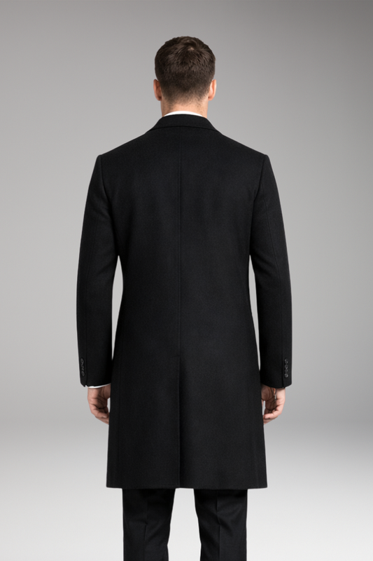 Men's Notched Collar Long Coat with Side Pockets