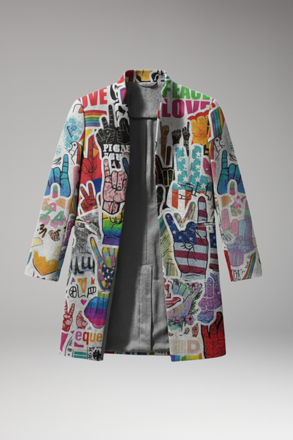 Men's Open Front Long Coat Printed - VibreMode
