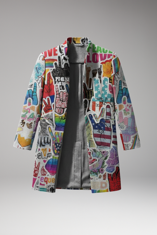Men's Open Front Long Coat Printed - VibreMode