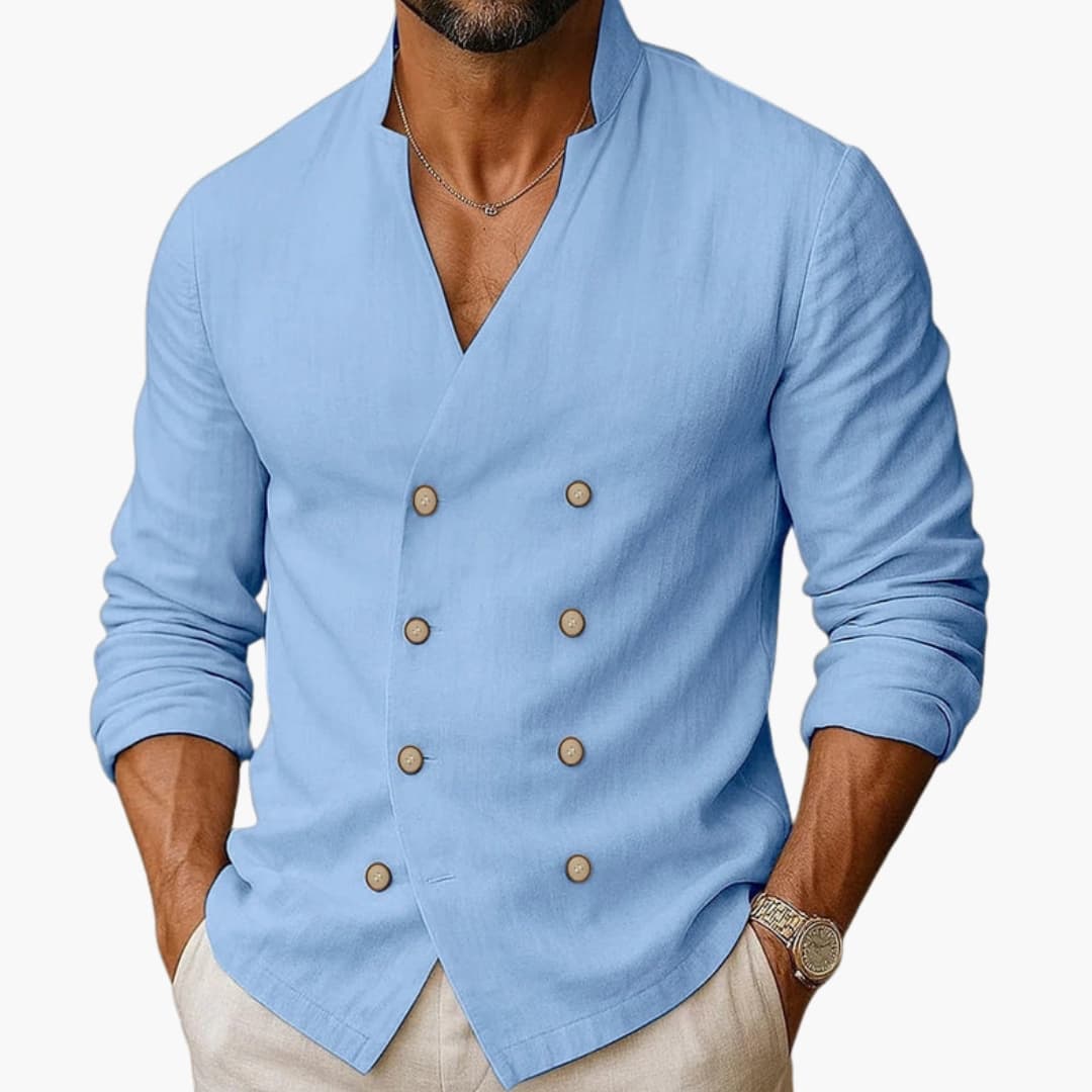 Men's Long Sleeve Button Down Shirt Double Placket - VibreMode