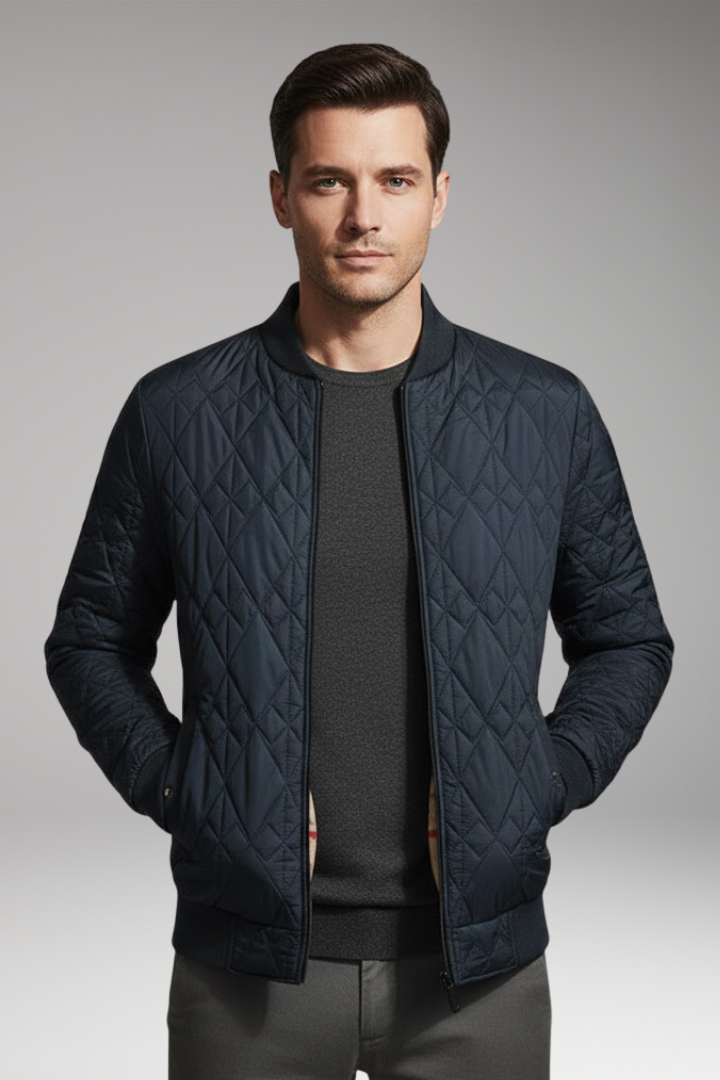 Men's Padded Bomber Jacket Check Pattern Side Pockets