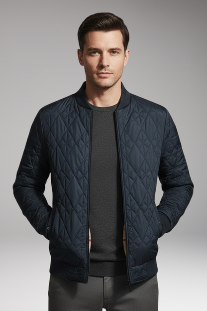 Men's Padded Bomber Jacket Check Pattern Side Pockets