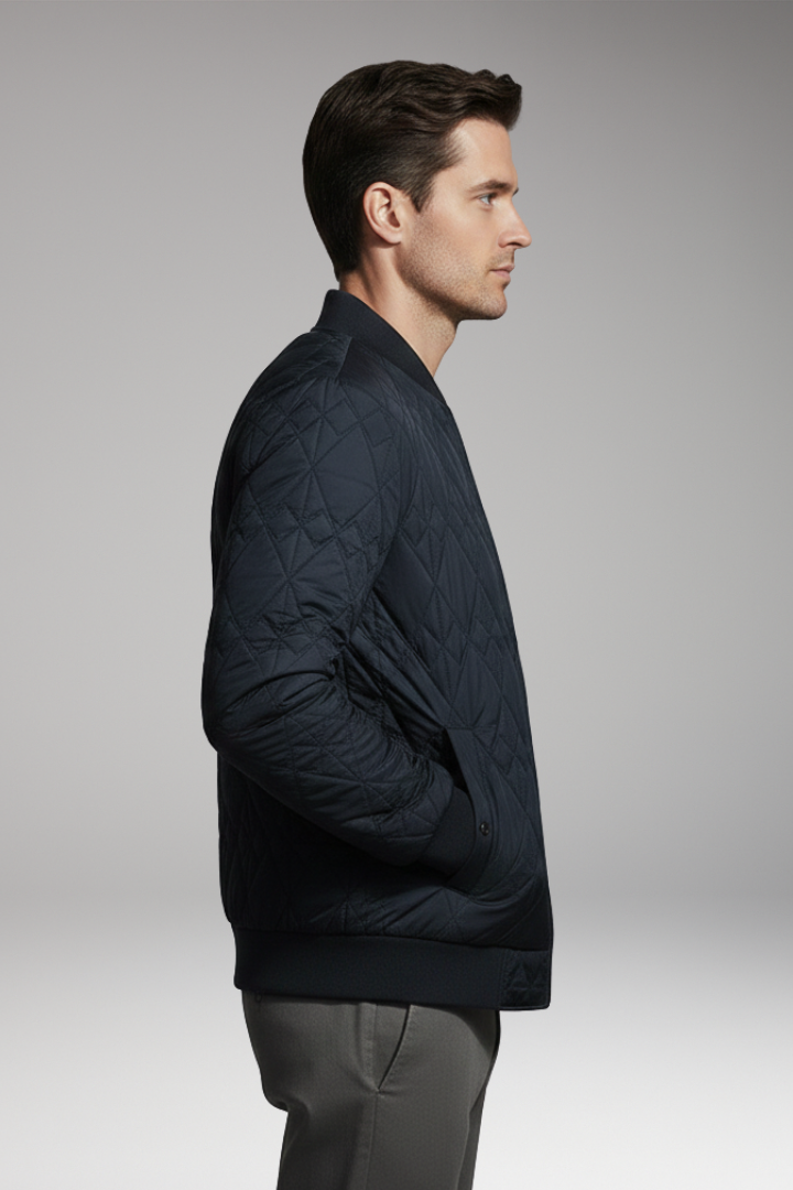 Men's Padded Bomber Jacket Check Pattern Side Pockets