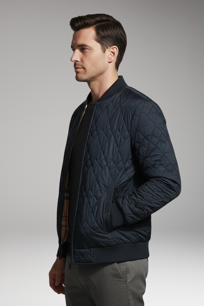 Men's Padded Bomber Jacket Check Pattern Side Pockets