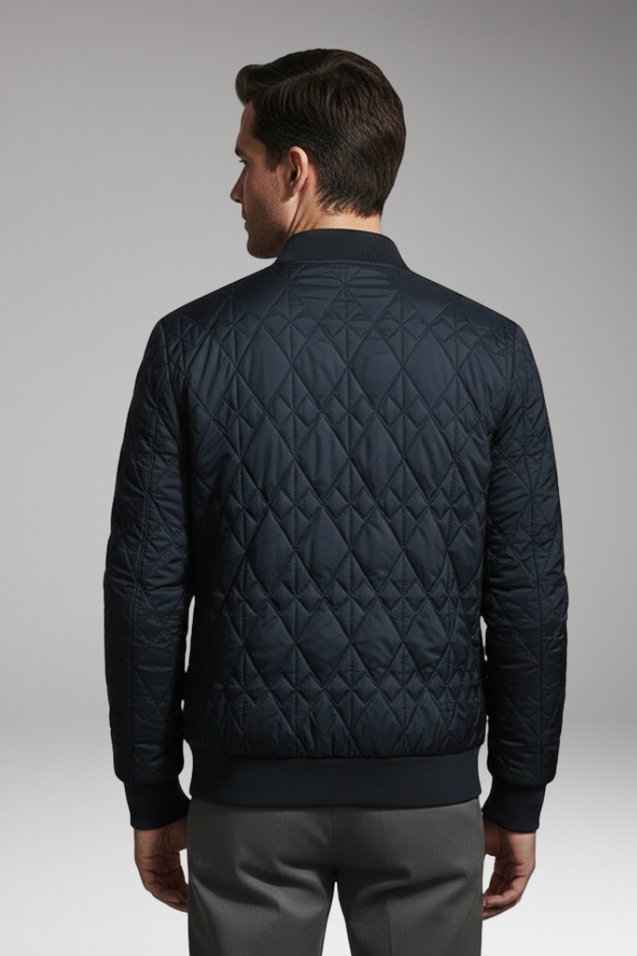 Men's Padded Bomber Jacket Check Pattern Side Pockets