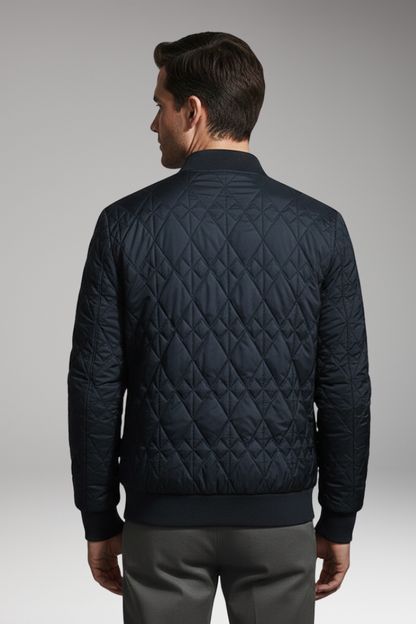 Men's Padded Bomber Jacket Check Pattern Side Pockets