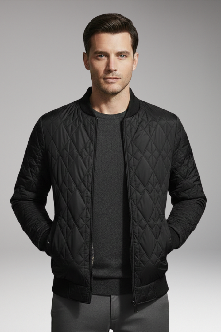 Men's Padded Bomber Jacket Check Pattern Side Pockets