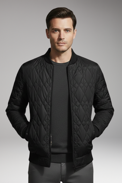 Men's Padded Bomber Jacket Check Pattern Side Pockets