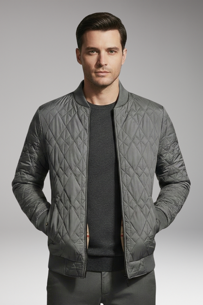 Men's Padded Bomber Jacket Check Pattern Side Pockets