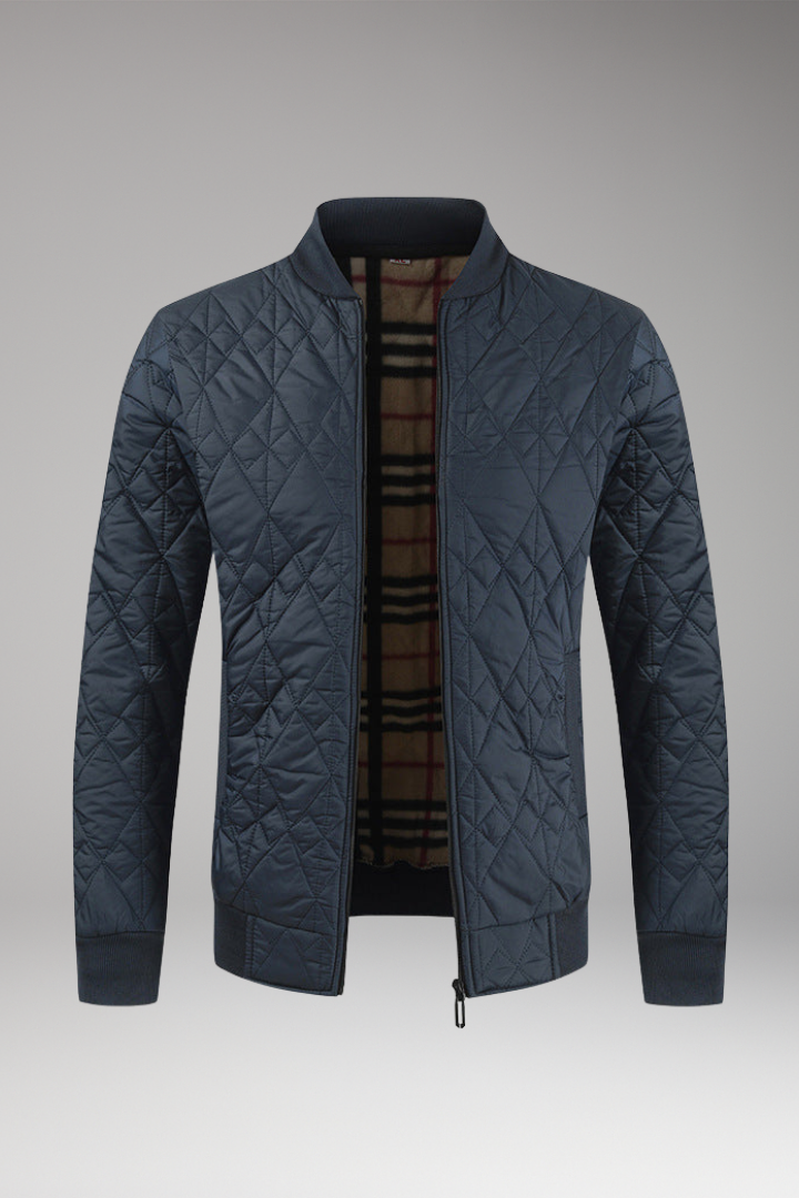 Men's Padded Bomber Jacket Check Pattern Side Pockets - VibreMode
