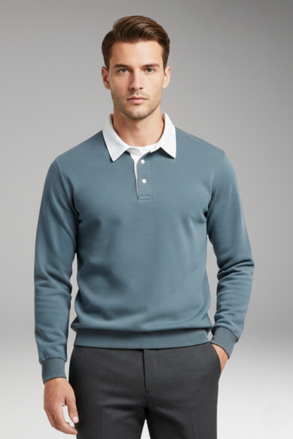 Men's Polo Shirt Ribbed Cuffs Button Closure